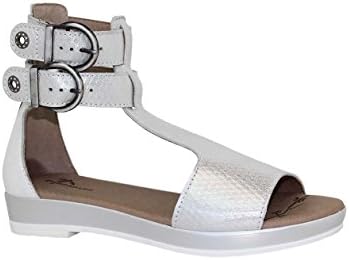 Dromedaris Women's Sophie Quarter Strap Sandal, Silver Metalized Leather, EU 38M