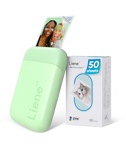 Liene Pearl K100 Photo Printer, 2x3” Mini Portable Instant Phone Printer 50 Zink Adhesive Paper, Bluetooth 5.2 Compatible w/iOS & Android, Small Color Picture Printer for iPhone Smartphone Green