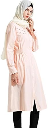 YI HENG MEI Women's Elegant Modest Muslim Islamic Clothing Solid Abayas Shirt Dress Blouses