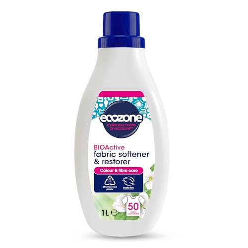 Ecozone BIOActive Fabric Softener & Restorer, Gentle Fabric Conditioner, 50 Washes, Laundry Liquid with Enzyme Action, Restores Colours & Fibres, Eco Conscious Natural Cleaning Products - 1L