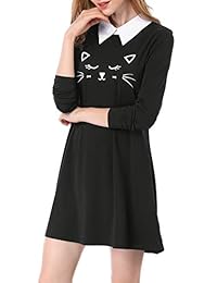 Allegra K - Vestido de mujer con cara de gato estampado en contraste