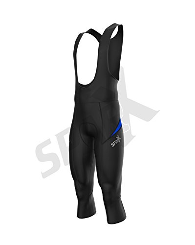 Sparx Men's Elite Super Roubaix Thermal Cycling 3/4 Bib Tights Bib Knicker Coolmax Padded (XL, Black/Blue)