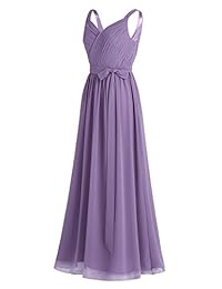 YiZYiF mujer V-cuello vestido de dama piso longitud Maxi Largo Plisado Vestido De Gasa