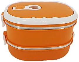 Duo Teng Stainless Steel Double Layer Bento Box, Food Container,BPA Free, Lunch Box with Handle,Stackable, Reusable Containers (Orange)
