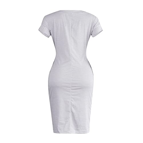 ylioge Summer Dresses for Women 2022 Striped T Shirt Dresses Wrap Midi Dress Casual Tie Waist Sundress with Pockets