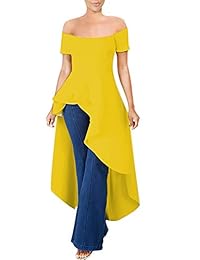 Peplum Ruffle High Low Tops - Camiseta única de manga corta asimétrica Bodycon blusa túnica Maxi vestidos