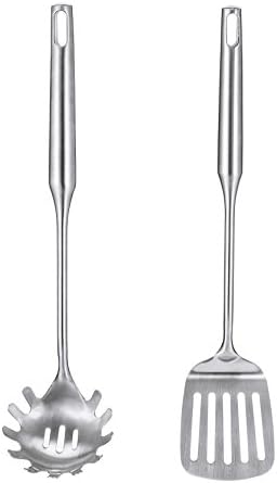 Kitchen Utensils Set Cool Duke Premium Food Grade Stainless Steel Home Cooking Utensils, Includes slotted turner (15.2"x3.1")and spaghetti server(13"x3.1"), 2-Piece, Silver