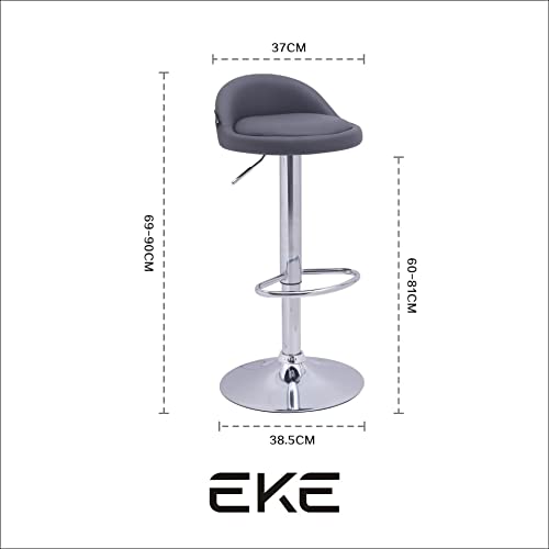EKE Bancos Giratorios Set 2 Pzas Respaldo Cocina Modernos Barra Desayunador Comodos Acolchados (Gris)