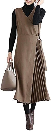 Neiman By Women’s Side Pleated Dress, V-Neck, Mid-Calf Length, Cachecool Dress, S-L