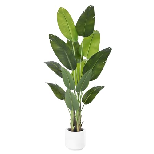 ZEEOZE Artificial Bird of Paradise Plant 180 cm High Fake Tropical Palm Tree for Indoor Outdoor with 13 Leaves Banana Tree Indoor Fake Tree with White Asus for Bed Garden Office Decoration