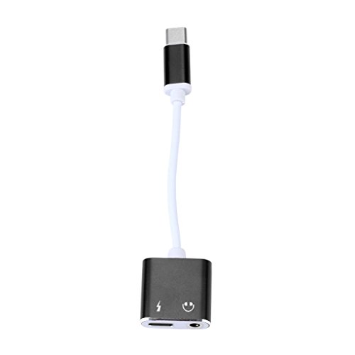SUEKQ 2 In 1 Type-C To 3.5mm Head Aux Audio USB Type C Stereo Sound Card Audio Adapter Headphone Jack and Adapter Charge for PC, Mac, Laptops and Mobile Phones (black)