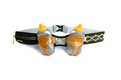 247 Viz Hydration Belt - Fits iPhone 8, X and Similar Phones - with 2 BPA Free Water Bottles and Pouch System - Running Fuel Belt & Runners Reflective Gear for High Visibility (Black)