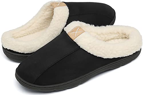 Dafenp Herren Hausschuhe Winter Memory Foam Pantoffeln Plüsch Warm Gefüttert Rutschfest Slipper Für Indoor Und Outdoor Xz1016-Black3-Eu44/45