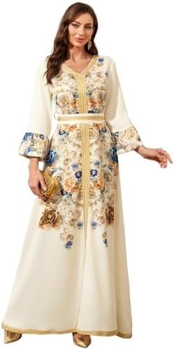 white and gold eid dress Elegant White Moroccan Kaftan | Hand-Beaded Dubai Abaya | Maxi Farasha Wedding Gown