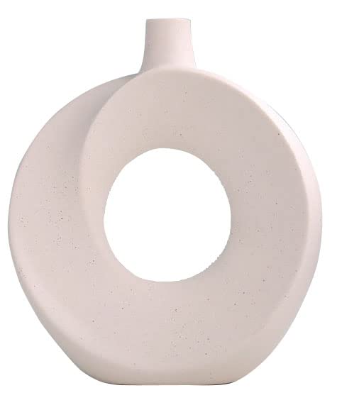 Beihaoer Ceramic Vase for Modern Home Decor,Round Matte Pampas Flower Vases Minimalist Nordic Boho Ins Style for Wedding Dinner Table Party Living Room Office Bedroom, Decorative Gift (M, White)