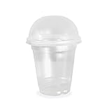 Disposable Clear Plastic Cups for Iced Coffee Bubble Boba Tea Smoothie, 12 oz - 200 Sets with Dome Lids