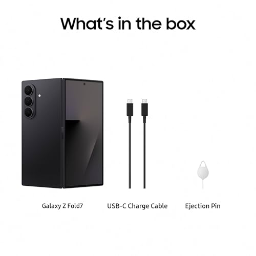 Teléfono celular Samsung Galaxy Z Fold7, teléfono inteligente con IA de 512 GB, Android desbloqueado, ediciones de fotos con IA, pantalla grande, batería de larga duración, 2025, garantía del fabricante de 1 año en EE. UU., JetBlack
