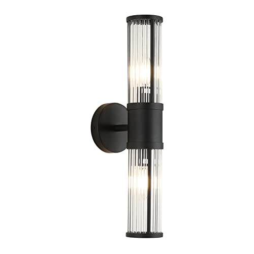 ECOBRT Bathroom Light Fixtures 2-Light Matte Black Bathroom Vanity Light Modern Wall Lights for Bedroom Bath Mirror Lights with Glass Shades Porch Wall Lamp for Mirror, Living Room, Bedroom, Hallway
