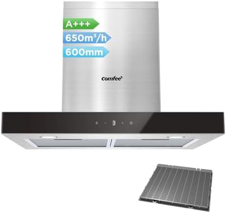Cappa Aspirante 60 cm Classe A+++ TSHM77SS-60 650m³/h Acciaio Inossidabile Cappa Cucina con LED, Sistema di Ricircolo e Canalizzazione e Ciltri a Carbone