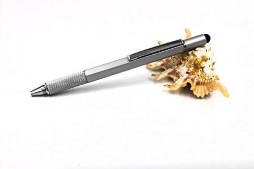 2PCS PACK 6 in 1 Screwdriver Tool Pen - Mini Multifunction Pen with Stylus, Flat and Phillips Screwdriver Bit, Bubble Level and inch cm Ruler all in one (Black and Silver) - Thumbnail 3