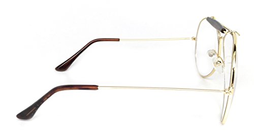 WebDeals - Clear Lens Aviator Eyeglasses Classic Retro Metal Frame... (Gold Frame, Brown Top Bar) - Thumbnail 4