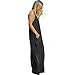 JOXJOZ Women's Boho Low V-Neck Adjustable Shoulder Straps Maxi Dress (XL, Black)