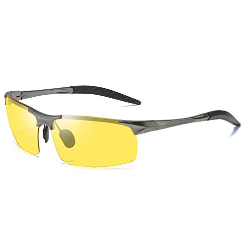 Night Driving Glasses Anti Glare Polarized HD Vision Sunglasses UV400 for Safety Car,Metal Frame Yellow Lens