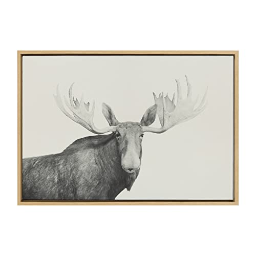Kate and Laurel Sylvie Moose 2 crop BW Framed Linen Textured Canvas Wall Art by…