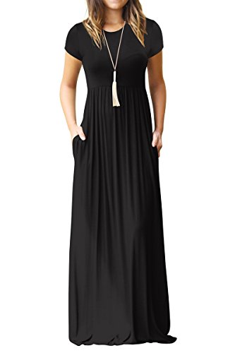 RBwinner Women's Short Sleeve Maxi Dress With Pockets Plain Loose Swing Casual Floor Length Long Dresses