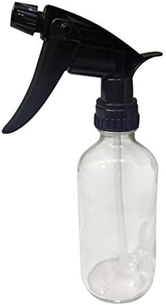 16oz Glass Bottle w/ Trigger Sprayer & Non Slip Bottom - Stream Spray or up to Wide Range Misting, Refillable Bottle - Lotion Sprays, Cleaning Products, Essential Oils, or Aromatherapy (Clear / Black)