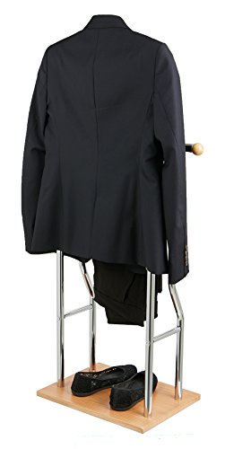 Mind Reader Steel, Bamboo, Wood Valet Suit Rack Stand, Silver