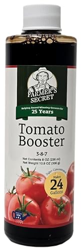 FARMER’S SECRET TOMATO BOOSTER FERTILIZER (8OZ) – SUPER CONCENTRATED – 3:8:7 RATIO FORTIFIED WITH HUMIC ACID, IRON AND CALCIUM – GROW MORE TOMATOES