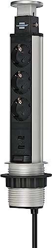 Brennenstuhl Tower Power, Tischsteckdosenleiste 3-Fach und 2-Fach USB, 2m