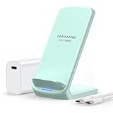 Fast Wireless Charger - NANAMI Wireless Charging Stand[with 20W PD Adapter] Desktop Charging Dock for iPhone 17/16/15/14/13/12 Pro/Pro Max,10W Qi Charger for Samsung S25/S25+/S25 Ultra/S24/S23/S22/S21
