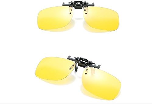 2Packs Clip-on Sunglasses Unisex Polarized Frameless Rectangle Lens Flip Up Clip on Prescription Sunglasses Eyeglass (yellow+yellow)