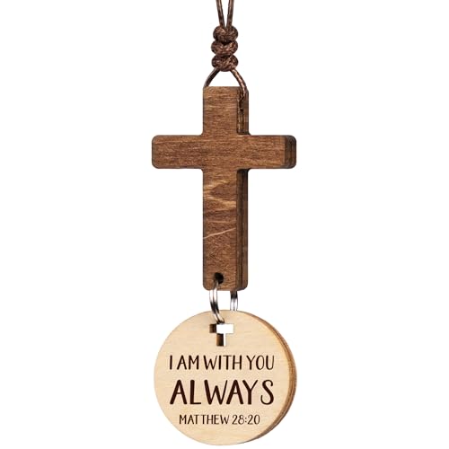 Cross for Car Mirror Hanging Christian Gifts for Men, Women - Scan Phone for Daily Bible Verse Car Rearview Decor Accessories, Jesus Ornament Religious Gift for Truck Driver (Matthew 28:20)