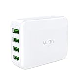 AUKEY USB Wall Charger with 4-Port and 4 Universal Plugs Travel Adapter for iPhone, iPad and More