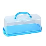 FEOOWV Portable Plastic Rectangular Loaf Bread Box with Transparent Lid, Bread Keeper for Carrying and Storing Loaf Cakes,Banana Bread,Pumpkin Bread,Quick Breads (Blue)