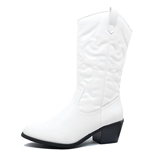 West Blvd Miami Cowboy Western Boots, White Pu, 7