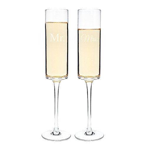 Cathy's Concepts Mr. & Mrs. Contemporary Champagne Flutes - Engraved, Bride & Groom 2-Glass Set