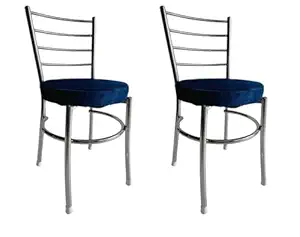 APPLE FURNITURE Home Office Indoor Outdoor Resturants Multipurpose Chair with a leatherite Cushion Steel Chrome Chair (Blue, Set of 2)