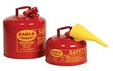 Eagle Type I Safety Can for Flammables with F-15 Plastic Funnel, 5 Gallon, Red