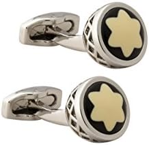 Silver and Black Engraved Iconic Emblem Cufflinks for Men
