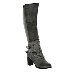 311mG%2B7P9AL. SS300 Angkorly - Zapatillas Moda Botas Altas Botas Cavalier Biker Motociclistas Flexible Mujer Tachonado Piel de Serpiente… 311mG%2B7P9AL. SS300