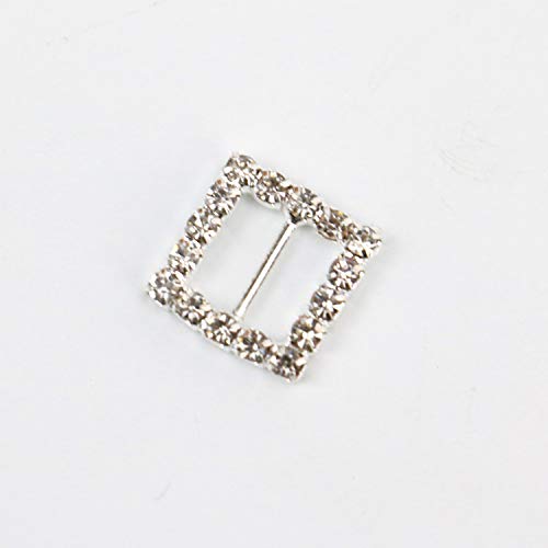 JETEHO Pack of 50 Square Silver Tone Diamante Crystal Rhinestone Buckle Chair Sash Ribbon Slider for Wedding Invitation Letter,15mm - Thumbnail 2