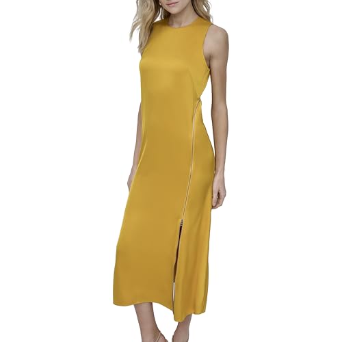 DKNY Women's Sleeveless Jewel Neck Zipper Maxi Dress, Sunset Yellow, 6