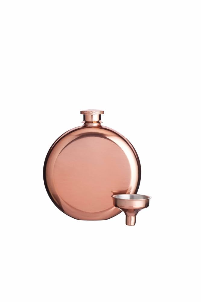 BarCraft BCMINIHIPCOP Luxury Stainless Steel Mini Hip Flask with Decanting Funnel, 140 ml (5 fl oz) -Copper Effect, 8.7 x 2.5 x 10 cm
