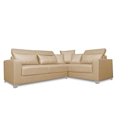 Lifestyle Solutions Zikras Beige Sal Wood 5 Seater L-Shaped Sofa Set For Living Room