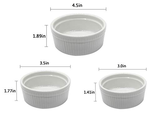 8 Pack of White Porcelain Ramekin Set, for Souffle, Custard Cups, Desserts,Creme Brulee.(Three of them are 4.5",3.5",Two of them are 3.0")