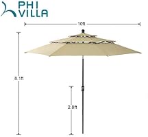 Amazon Com Phi Villa 10ft Patio Umbrella Outdoor 3 Tier Vented Table Umbrella With 8 Sturdy Ribs Beige Garden Outdoor